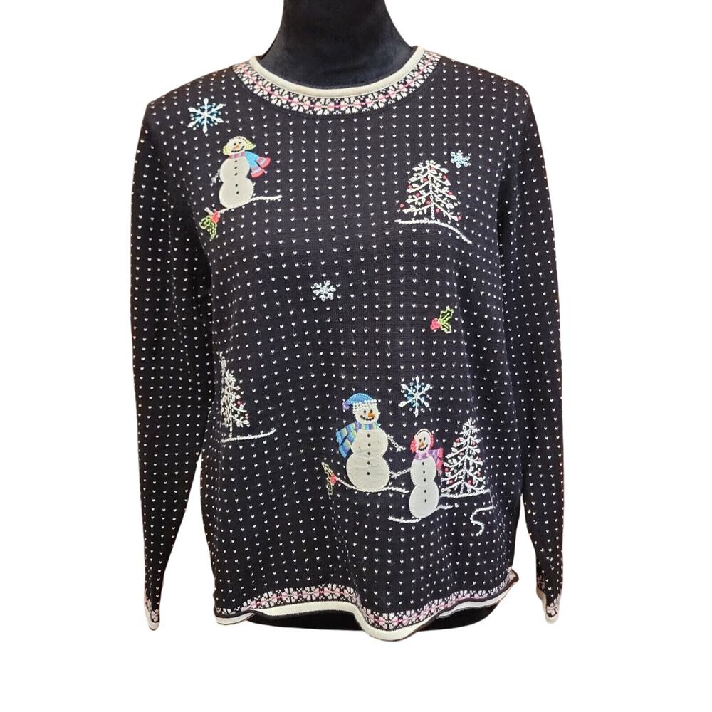 Alfred Dunner Winter Christmas Snowman Crew Long Sleeve Sweater Womens M